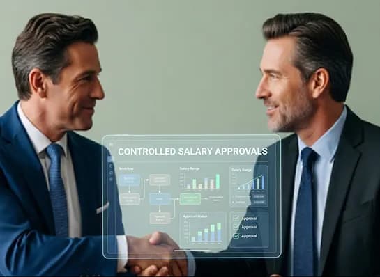 Business leaders reviewing controlled salary approvals dashboard
